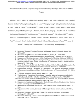 Whole-Genome Association Analyses of Sleep-Disordered Breathing Phenotypes in the NHLBI Topmed