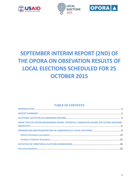 September Interim Report (2Nd) of the Opora on Obsevation Results of Local Elections Scheduled for 25 October 2015