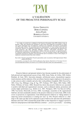 A Validation of the Proactive Personality Scale