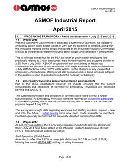 ASMOF Industrial Report ASMOF Industrial Report April 2015