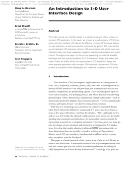 An Introduction to 3-D User Interface Design