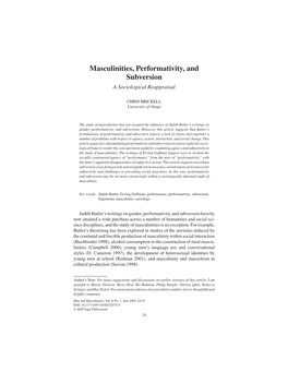 Masculinities, Performativity, and Subversion a Sociological Reappraisal