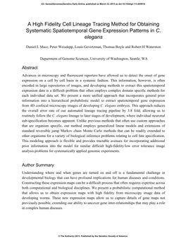 A High Fidelity Cell Lineage Tracing Method for Obtaining Systematic Spatiotemporal Gene Expression Patterns in C. Elegans