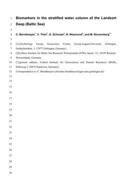 Biomarkers in the Stratified Water Column of the Landsort Deep (Baltic