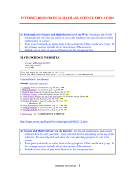 INTERNET RESOURCES for MATH and SCIENCE EDUCATORS