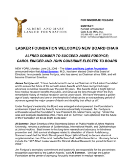 Lasker Foundation Welcomes New Board Chair