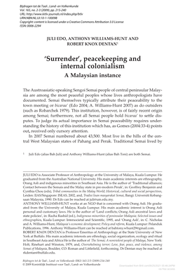 'Surrender', Peacekeeping and Internal Colonialism