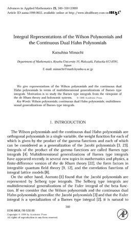 Integral Representations of the Wilson Polynomials and the Continuous Dual Hahn Polynomials