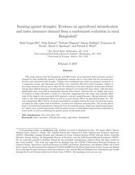 Insuring Against Droughts: Evidence on Agricultural Intensiﬁcation and Index Insurance Demand from a Randomized Evaluation in Rural Bangladesh∗