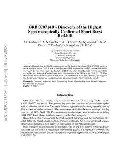 Arxiv:0802.1346V1 [Astro-Ph] 10 Feb 2008 Schel Telescope Found a Fading Optical Transient Within the XRT Error Circle