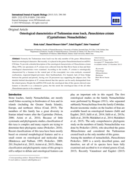 Original Article Osteological Characteristics of Turkmenian Stone Loach, Paraschistura Cristata (Cypriniformes: Nemacheilidae)