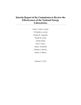 Interim Report of the Commission to Review the Effectiveness of the National Energy Laboratories