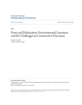 Prose and Polarization: Environmental Literature and the Challenges to Constructive Discourse Paige E