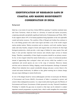 Identification of Research Gaps in Coastal and Marine Biodiversity Conservation in India