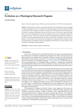 Evolution As a Theological Research Program