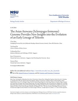 The Asian Arowana (Scleropages Formosus) Genome Provides New