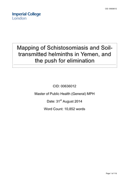 Mapping of Schistosomiasis and Soil- Transmitted Helminths in Yemen, and the Push for Elimination