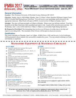 Mandatory Equipment & Materials Checklist