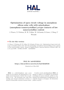 Optimization of Open Circuit Voltage in Amorphous Silicon Solar Cells with Mixed-Phase (Amorphous+Nanocrystalline) P-Type Contacts of Low Nanocrystalline Content J