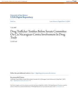 Drug Trafficker Testifies Before Senate Committee on Cia Nicaraguan Contra Involvement in Drug Trade LADB Staff