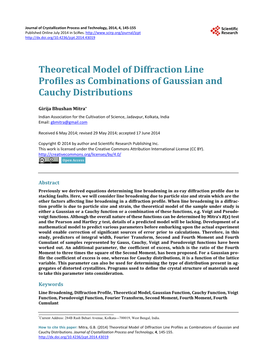 Theoretical Model of Diffraction Line Profiles As Combinations of Gaussian and Cauchy Distributions