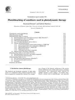 Photobleaching of Sensitisers Used in Photodynamic Therapy