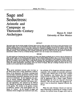 Sage and Seductress: Aristotle and Campaspe As Thirteenth-Century a V| T Sharyn R