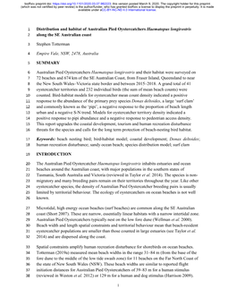 Distribution and Habitat of Australian Pied Oystercatchers Haematopus Longirostris 2 Along the SE Australian Coast