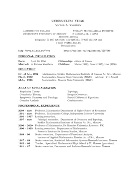 CURRICULUM VITAE Victor A. Vassiliev