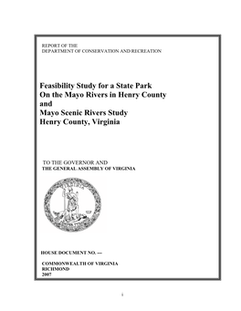 Feasibility Study for a State Park on the Mayo River and Mayo Scenic Rivers Study