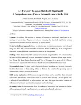 A Comparison Among Chinese Universities and with the USA