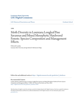 Moth Diversity in Louisiana Longleaf Pine Savannas and Mixed Mesophytic Hardwood Forests: Species Composition and Management Effects