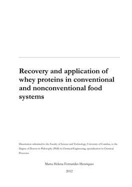 Recovery and Application of Whey Proteins in Conventional and Nonconventional Food Systems