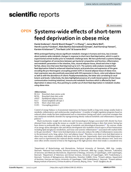 Systems-Wide Effects of Short-Term Feed Deprivation in Obese Mice