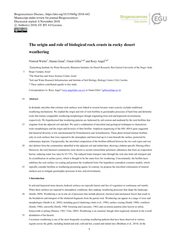 The Origin and Role of Biological Rock Crusts in Rocky Desert Weathering