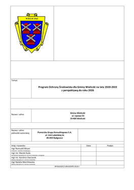 Program Ochrony Środowiska Dla Gminy Wieliczki Na Lata 2019-2022