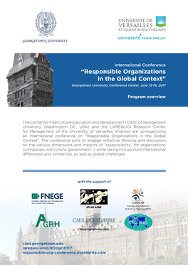 “Responsible Organizations in the Global Context” Georgetown University Conference Center, June 15-16, 2017