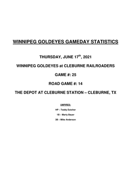 Winnipeg Goldeyes Gameday Statistics