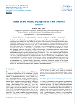 Notes on the History of Geophysics in the Ottoman Empire