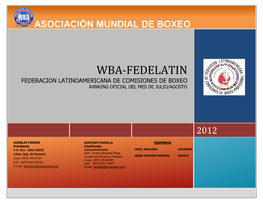 Wba-Fedelatin Federacion Latinoamericana De Comisiones De Boxeo Ranking Oficial Del Mes De Julio/Agosto