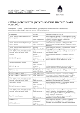 Przedsiębiorcy Wykonujący Czynności Na Rzecz Pko Banku Polskiego