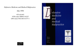 Defensive Medicine and Medical Malpractice