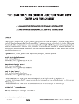 The Long Brazilian Critical Juncture Since 2013: Crisis and Punishment