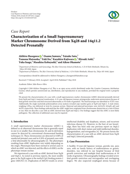 Characterization of a Small Supernumerary Marker Chromosome Derived from Xq28 and 14Q11. 2 Detected Prenatally