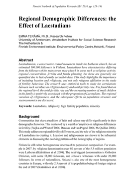 Regional Demographic Differences: the Effect of Laestadians