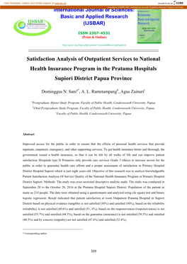 Satisfaction Analysis of Outpatient Services to National Health Insurance Program in the Pratama Hospitals Supiori District Papua Province