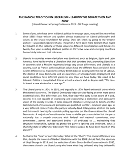 THE RADICAL TRADITION in LIBERALISM - LEADING the DEBATE THEN and NOW [Liberal Democrat Spring Conference 2021 - SLF Fringe Meeting]