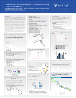 Considerations for the Design and Cgmp Manufacturing of Mrna Therapeutics Josh M