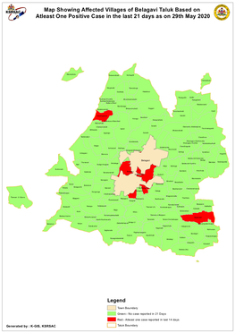 Map Showing Affected Villages of Belagavi Taluk Based on Atleast One Positive Case in the Last 21 Days As on 29Th May 2020