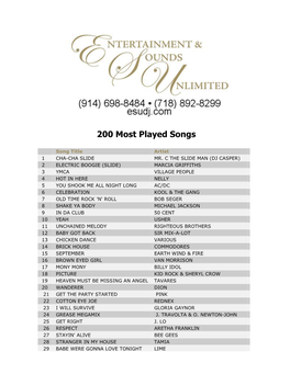 200 Most Played Songs